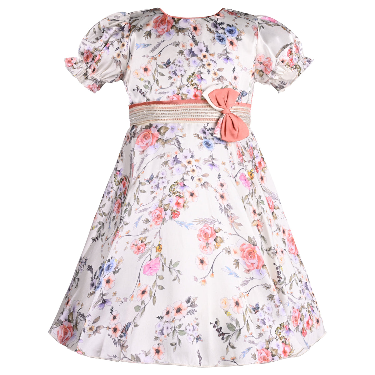 Girls Floral Casual Dress with Puff Sleeves