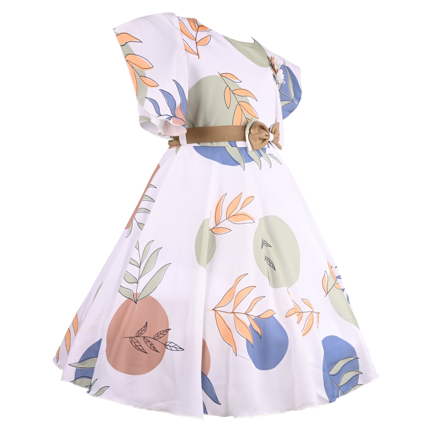 Girls Floral Print Flared Sleeve Fit and Flare Frock Dress