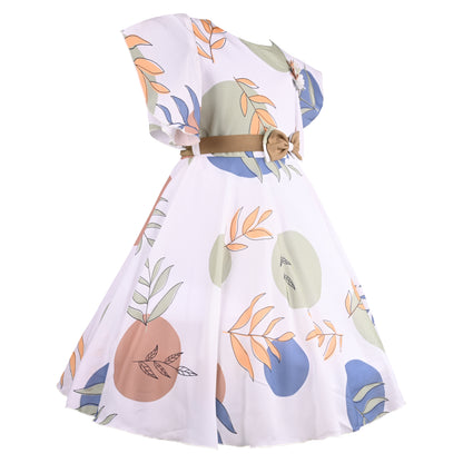 Girls Floral Print Flared Sleeve Fit and Flare Frock Dress