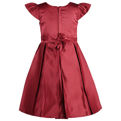 Girls Pleated Solid Fit and Flare Frock Dress