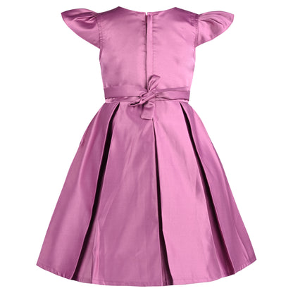 Girls Pleated Solid Fit and Flare Frock Dress