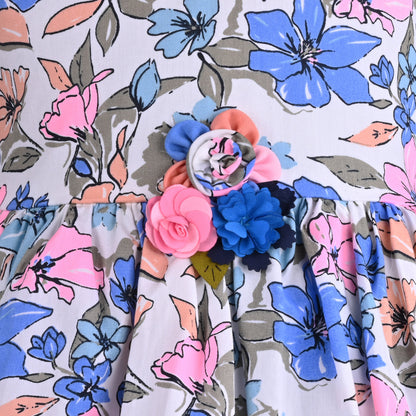 Girls Floral Print A-Line Frock Dress