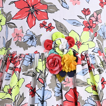 Girls Floral Print A-Line Frock Dress