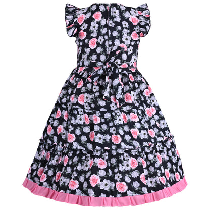 Girls Floral Print Fit and Flare Frock Dress