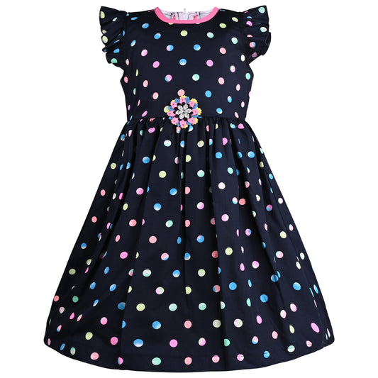 Girls Polka Print Fit and Flare Frock Dress