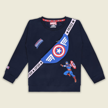Marvel Captain America Kids Sweatshirt with Sling Bag Print â€“ Cotton Blend