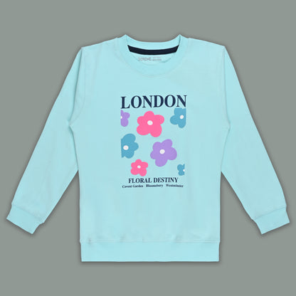 Girls  Cotton Blend Sweatshirt – Floral Print Winter Wear