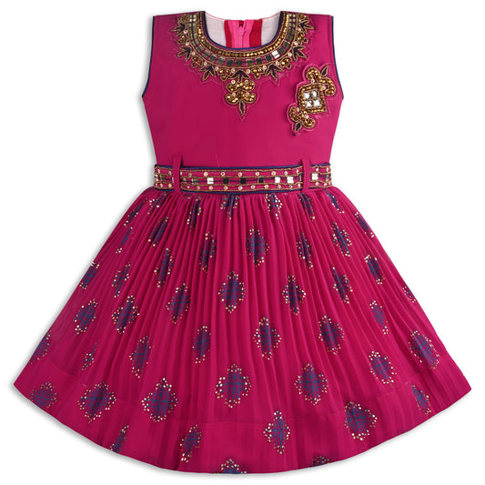 Girls Floral Print Fit and Flare Frock Dress