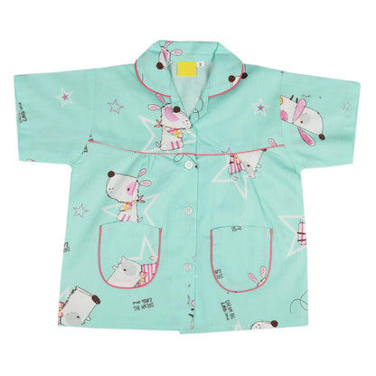 Wish Karo Cotton Printed Top & Bottom Pajama Set Night Dress for Boys & Girls-(ND11lb)