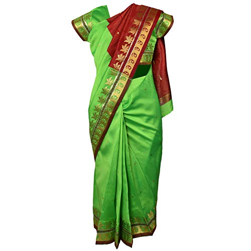 Traditional Art Silk Stitched Saree for Girls-sr01grn