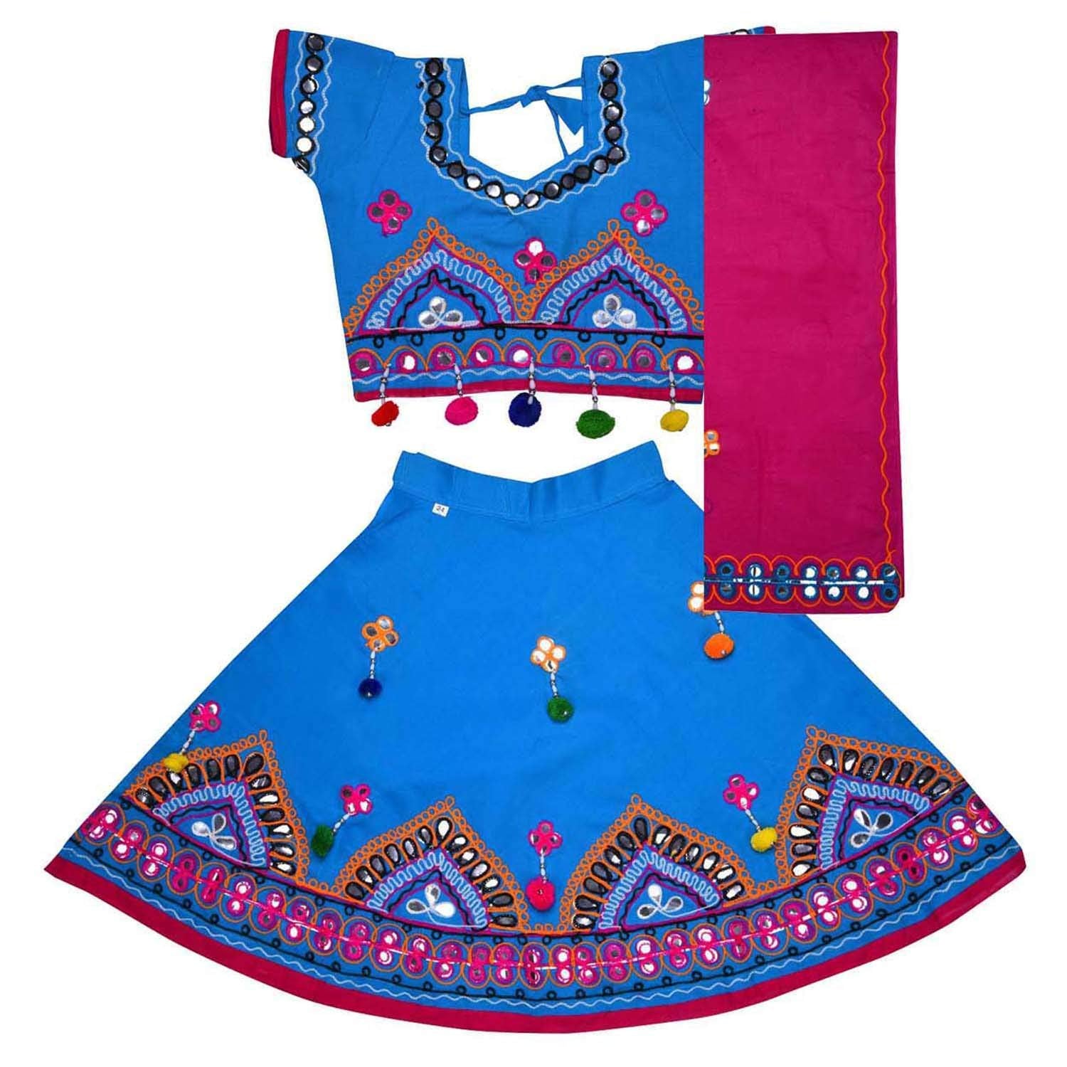 Girl's Cotton Ghaghra Choli, Leghnga Choli, Chania Choli 143blu -  Wish Karo Dresses