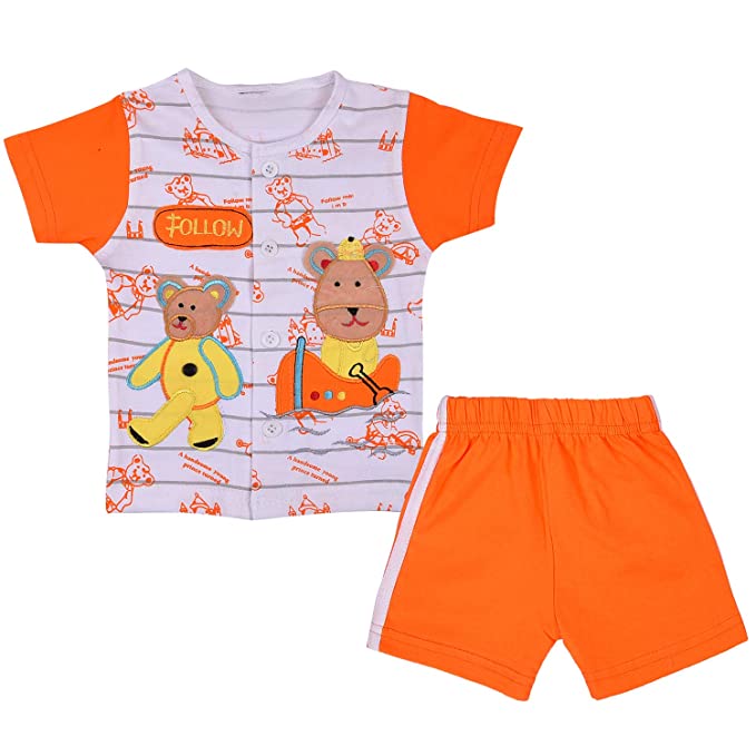 Wish Karo Unisex Cotton Animal Print T-Shirt and Short Set for Baby Boys - Baby Girls (Bt10org)