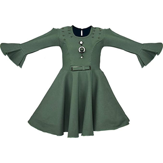 Wish Karo Girls' Knee Length Dress- (CSL237grn)