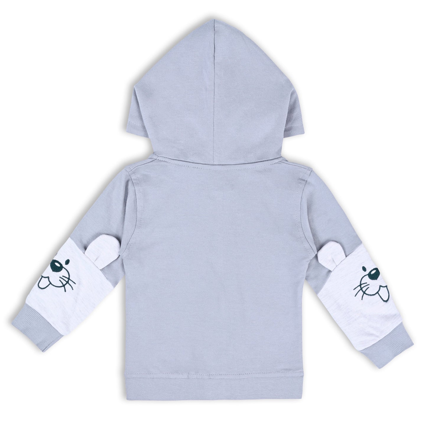 Wishkaro Unisex Cotton Applique Full Sleeve Hooded Sweatshirt-T301gry