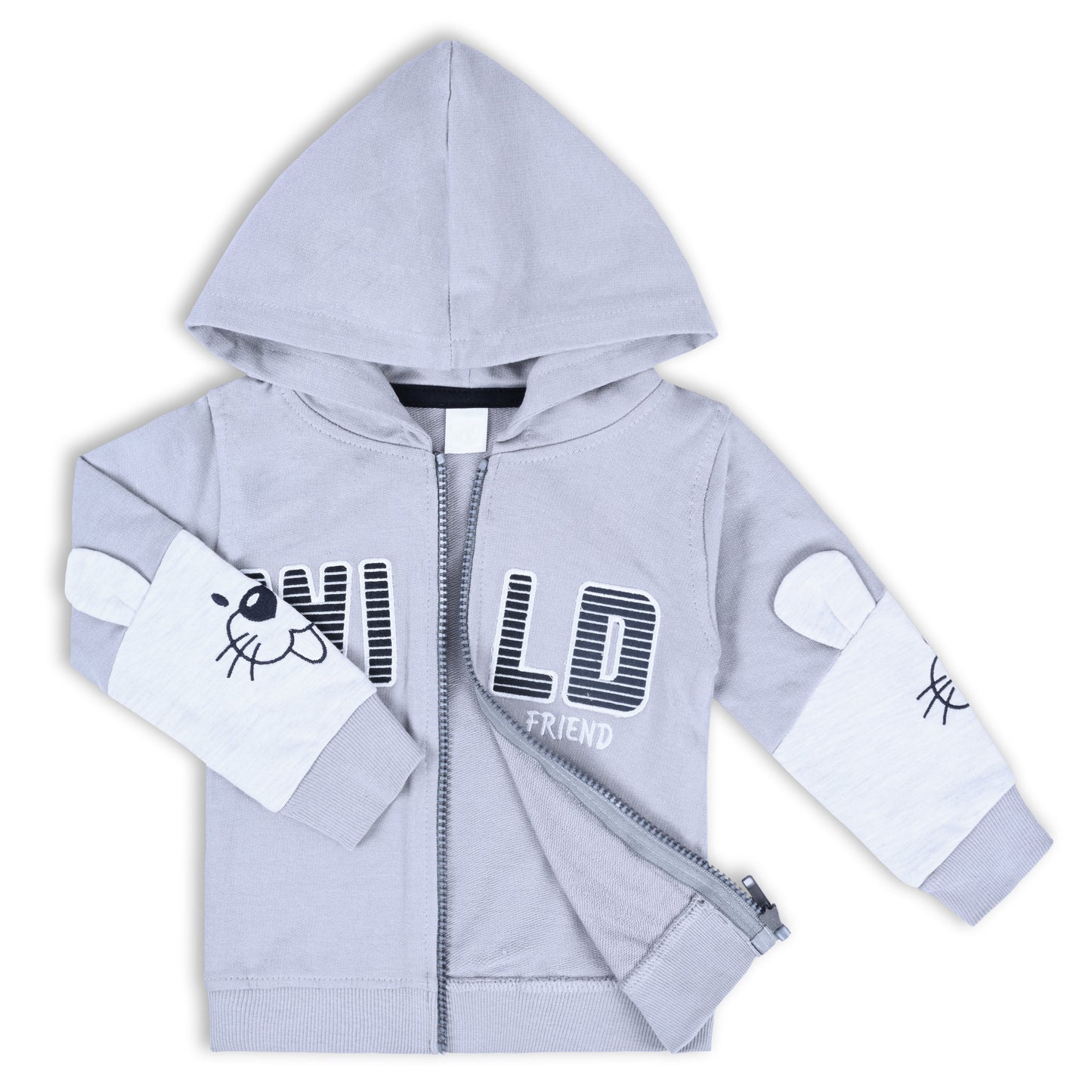 Wishkaro Unisex Cotton Applique Full Sleeve Hooded Sweatshirt-T301gry