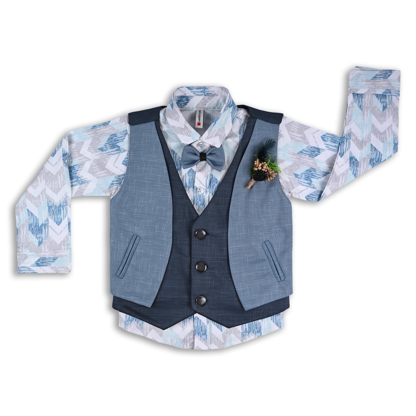 Wish Karo Shirt With Waistcoat And Pant For Boys (bsp006blu)