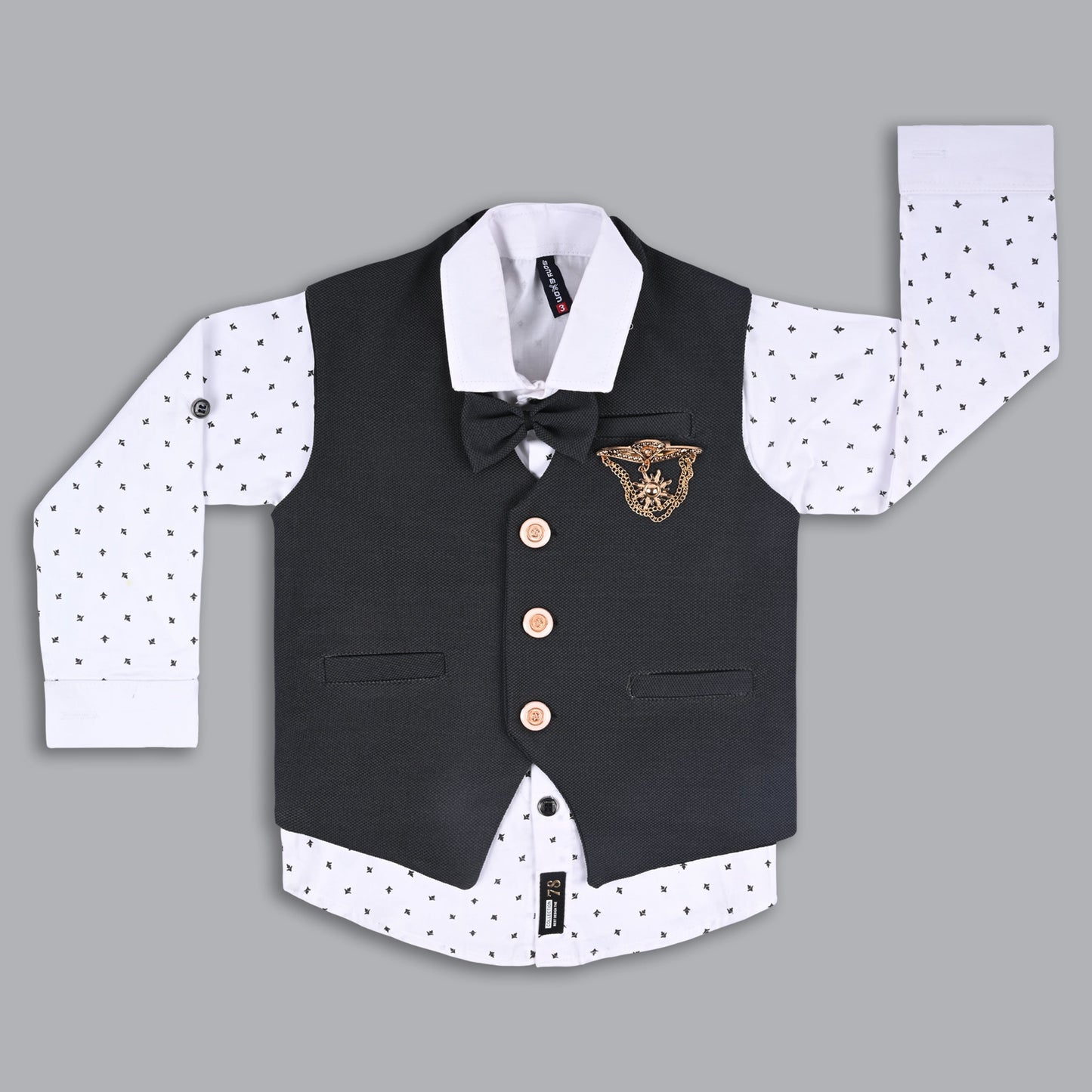 Wish Karo Shirt With Waistcoat And Pant For Boys (bsp008gry)