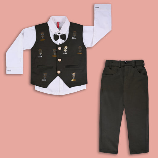 Wish Karo Shirt With Waistcoat And Pant For Boys (bsp009dgrn)