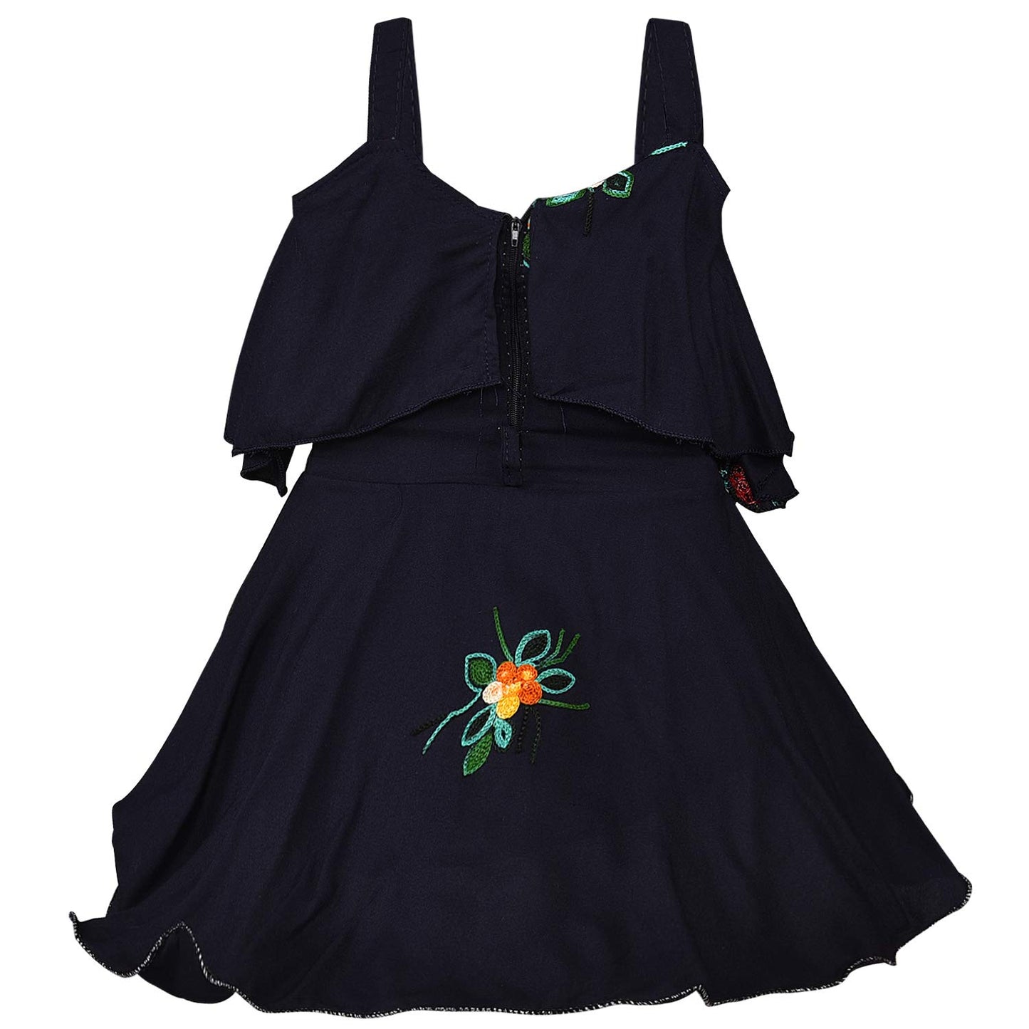 Girls Embroidered A-line Strap Neck dress