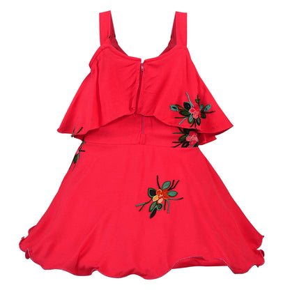 Girls Embroidered A-line Strap Neck dress