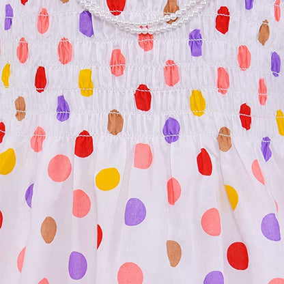 Girls Polka Print Smocking Cotton Casual Dress