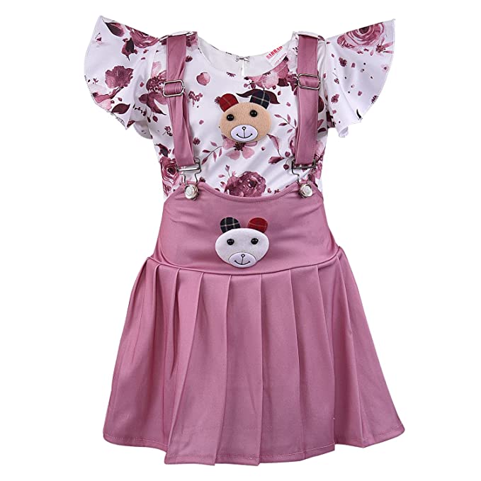 Wish Karo Baby Girls Top and Dungaree Dress For Girls-(csl325pnk)