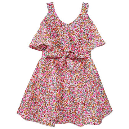 Girl's Pink Floral Ruffle Summer Dress