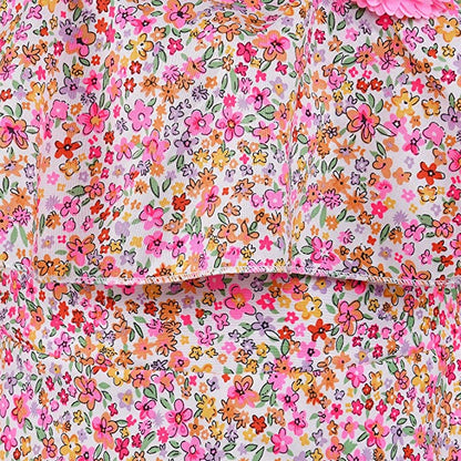 Girl's Pink Floral Ruffle Summer Dress