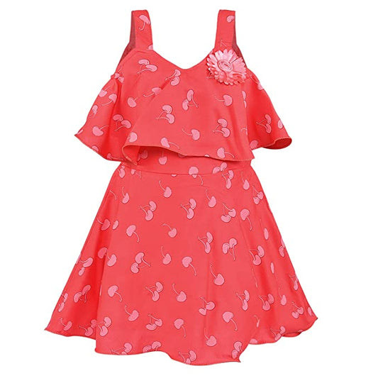 Baby Girl's Cherry Print Casual Summer Frock-(csl338pch)