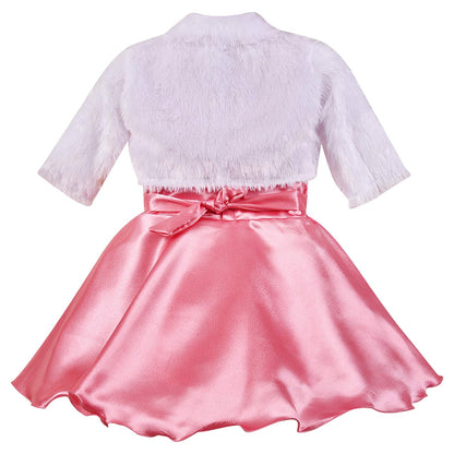 Baby Girls Frock Dress | Buy Peach Winter Festive & Wedding Baby Girls Dress with Fur Jacket