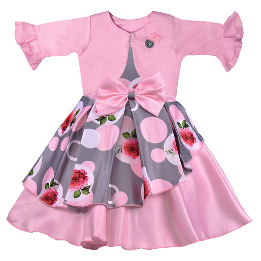 Wish Karo Baby Girls Partywear Frocks Dress For Girls with Jacket (fe2803pnk)