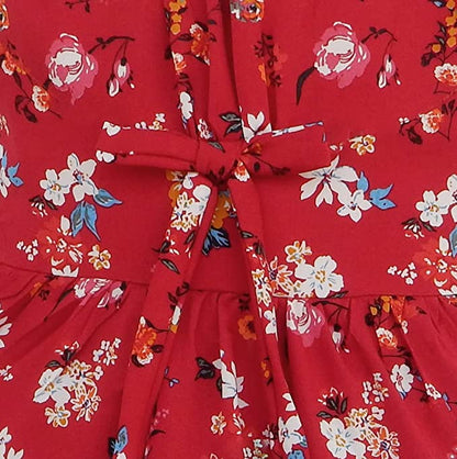 Red Floral Printed Fit and Flare Dress