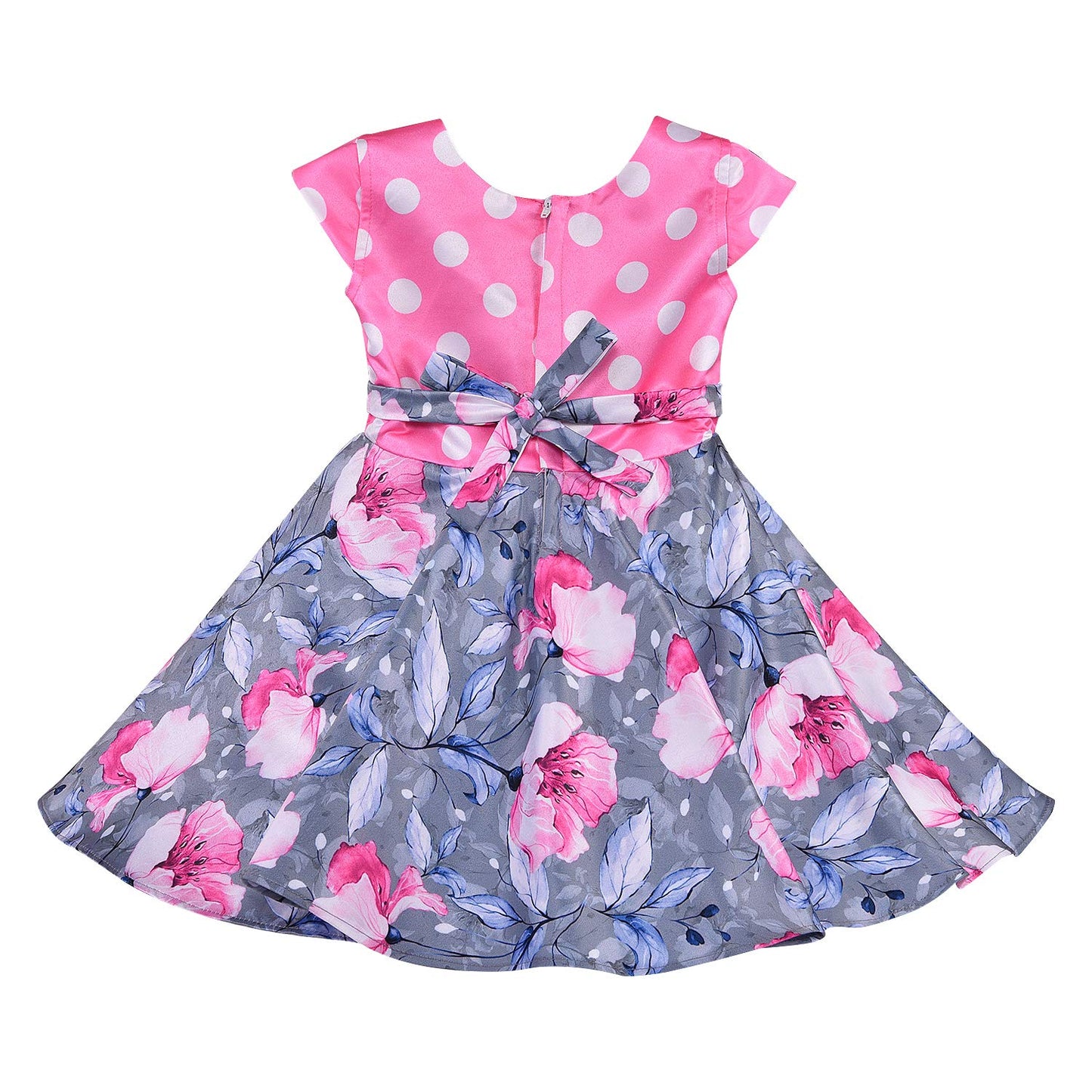 Girls Polka Dots Printed Bow Fit and Flare Dress