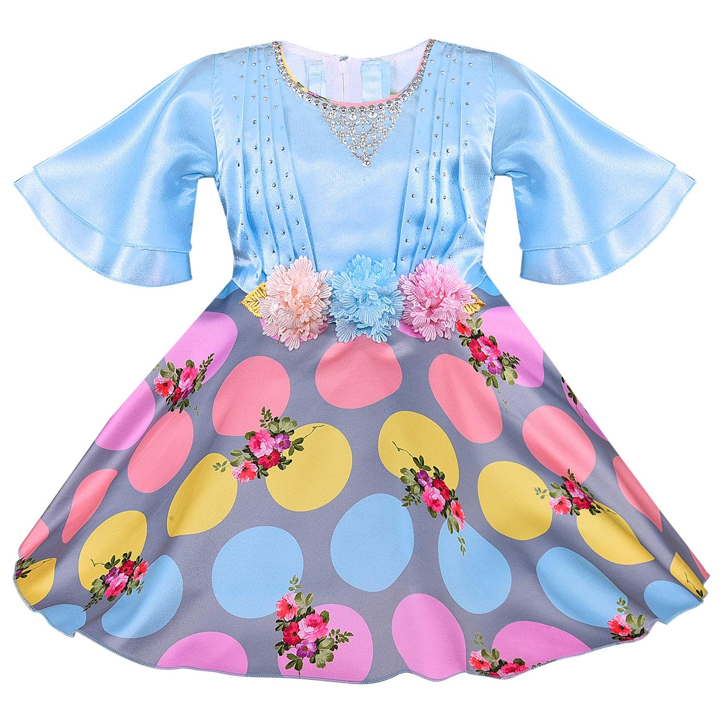 Wish Karo kids Birthday Frock Dress (stn765blu)