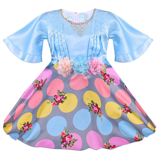 Blue Floral Printed A-Line Dress